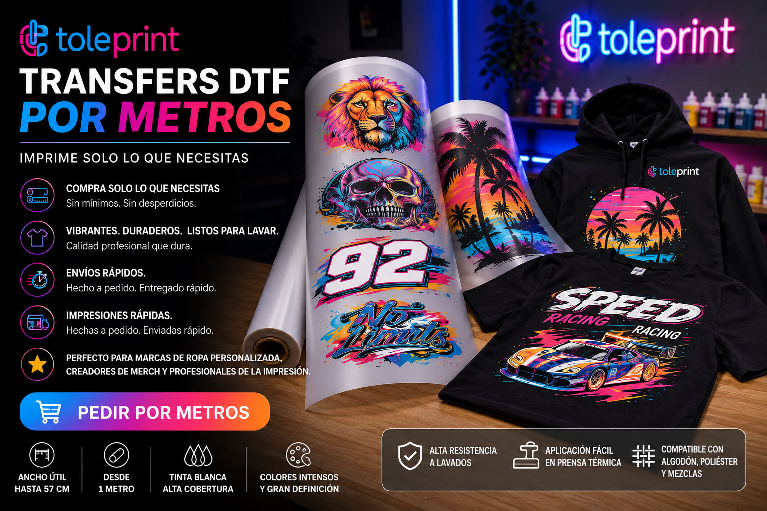 Comprar DTF Textil profesional por metros en Toleprint